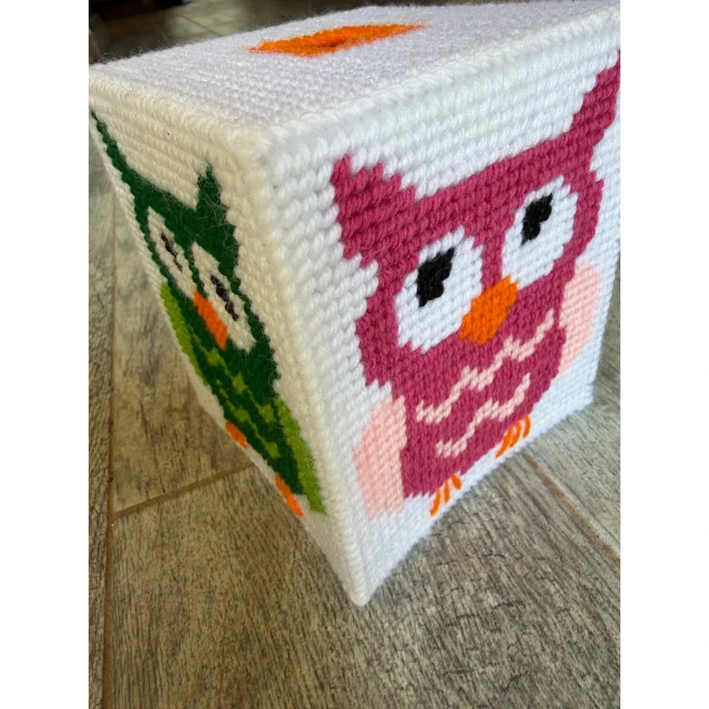 Owl Tissue Box Cover Plastic Canvas Handmade Home Decor Cottagecore Halloween